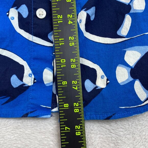 Old Navy Mens Shirt Medium Slim Fit Flex Blue Tropical Fish Casual Short Sleeve - Picture 4 of 6